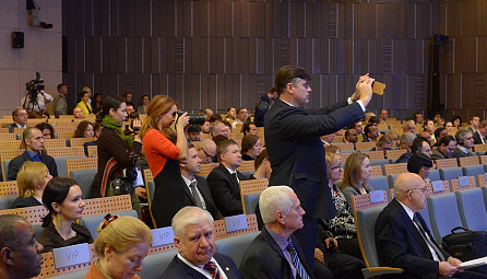EEC Ministers Vladimir Goshin and Tatyana Valovaya at the 2nd Eurasian Economic Congress, Moscow, 01.12.2015
