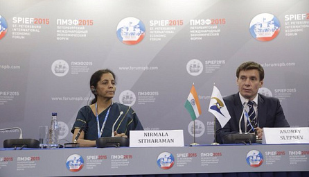 Meeting of Minister in charge of Trade of EEC Andrey Slepnev and Minister for Commerce and Industry of India Nirmala Sitharaman