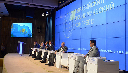 EEC Ministers Vladimir Goshin and Tatyana Valovaya at the 2nd Eurasian Economic Congress, Moscow, 01.12.2015